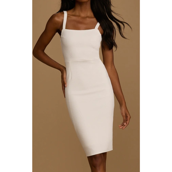 LULU'S SZ M Guessing Game White Bodycon Cocktail Party Midi Dress NEW B81 - Picture 1 of 9